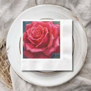 Red Rose Watercolor Formal Floral Wedding Napkin