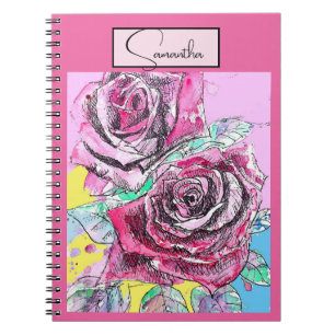 Red Rose Watercolor Roses Pink iPad Smart Cover Notebook
