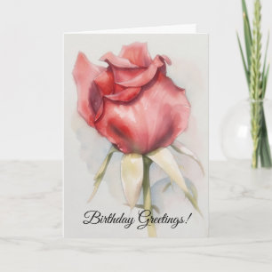 Red Rose Watercolor Style Flower Art Birthday Card