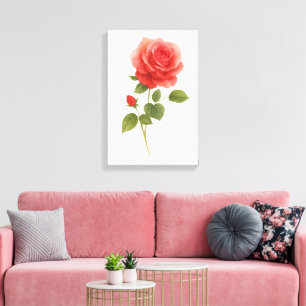Red Rose Watercolor Wall Art   Gift & Home Decor
