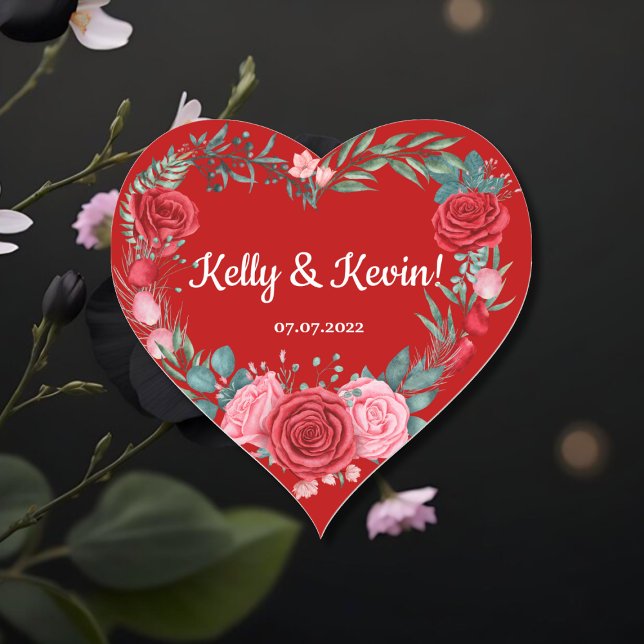 Red Rose Watercolor Wedding Heart Sticker (Creator Uploaded)