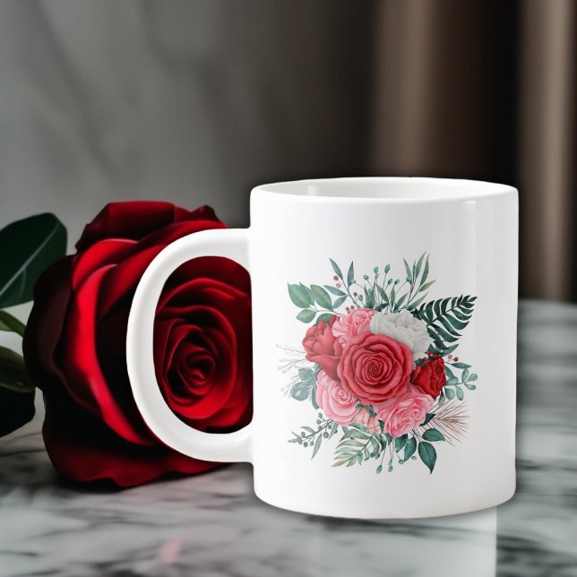 Red Rose Watercolor Wedding Large Coffee Mug (Red Rose Watercolor Wedding Giant Coffee Mug)