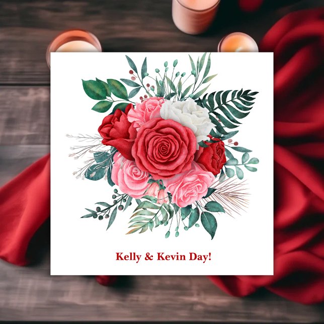 Red Rose Watercolor Wedding  Napkin (Red Rose Watercolor Wedding Napkins)