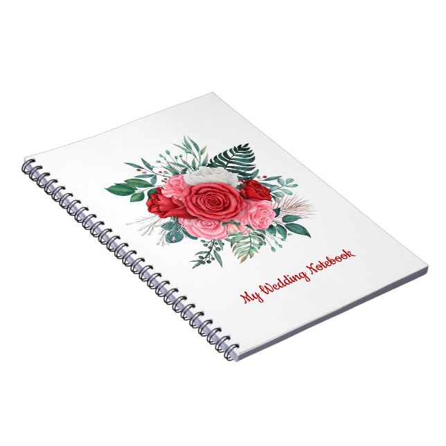 Red Rose Watercolor Wedding  Notebook (Right Side)