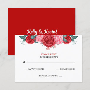 Red Rose Watercolor Wedding RSVP Card