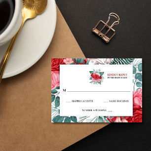 Red Rose Watercolor Wedding  RSVP Card