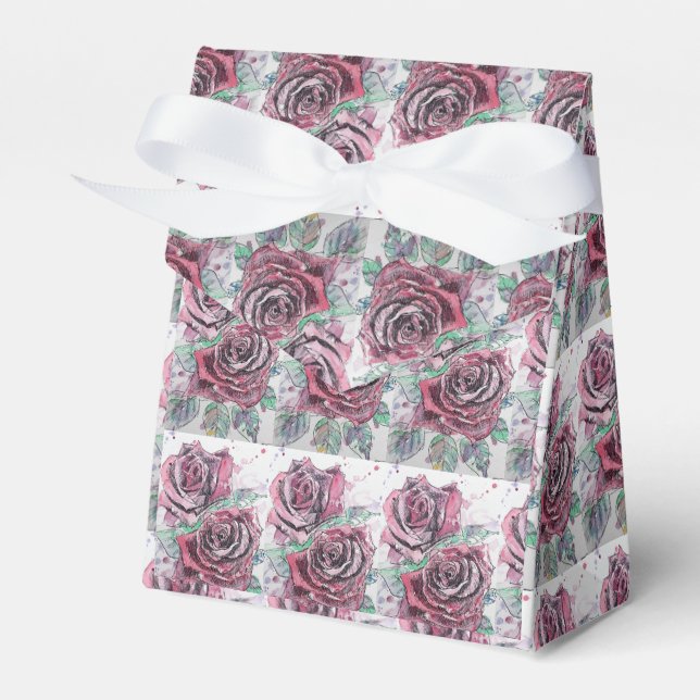 Red Rose Watercolour and Ink Party Cake Favor Box (Front Side)
