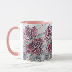 Red Rose Watercolour and Ink roses Painting Mug