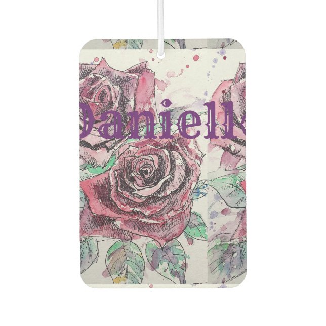 Red Rose Watercolour art floral Car Air Freshener (Front)
