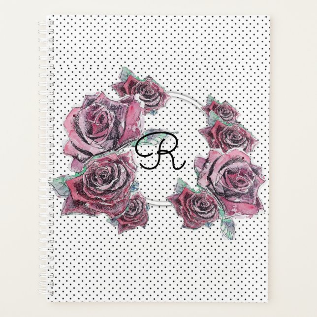 Red Rose Watercolour dot Womans Initial Planner (Front)