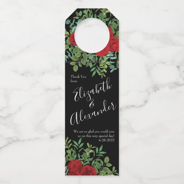 Red Rose Wedding Bottle Tag (Front)