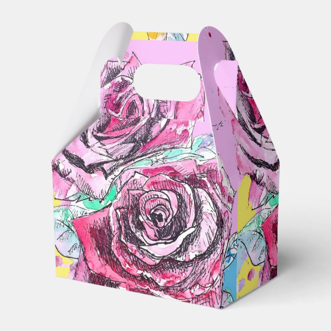 Red Rose Wedding Cake Favour Box Floral Flower (Front Side)