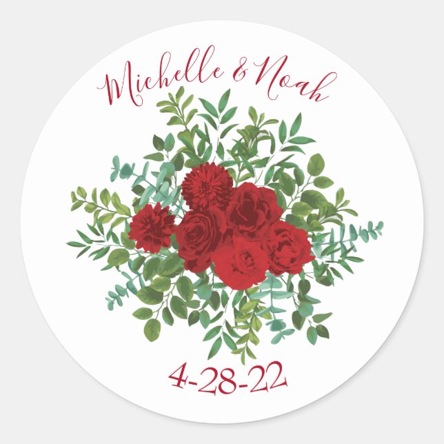Red Rose Wedding Classic Round Sticker (Front)