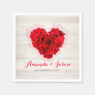 Red rose wedding cocktail paper napkins hhn01