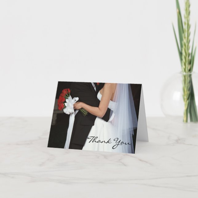 Red Rose Wedding Couple Thank You Note Card (Front)