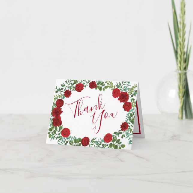 Red Rose Wedding Elegant Classic Thank You Card (Front)