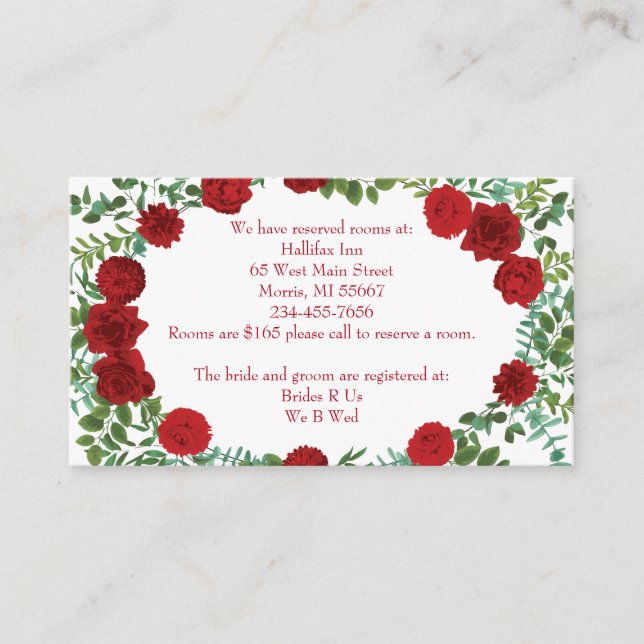Red Rose Wedding Enclosure Card (Front)