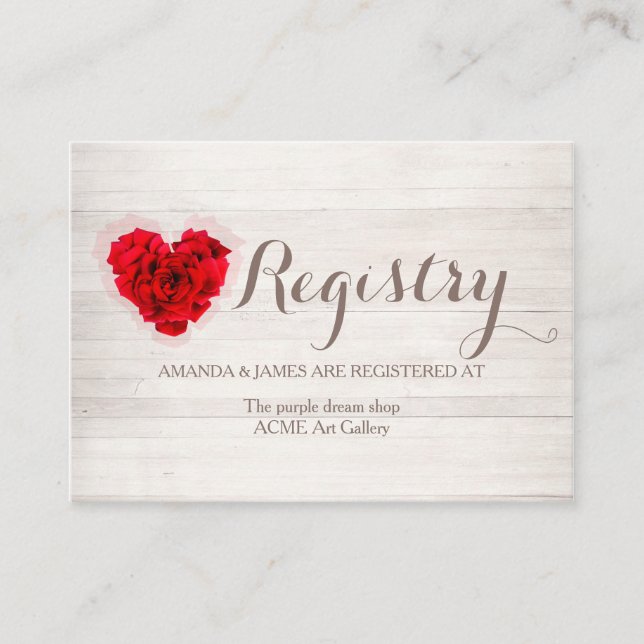 Red rose wedding gift registry card hhn01 (Front)