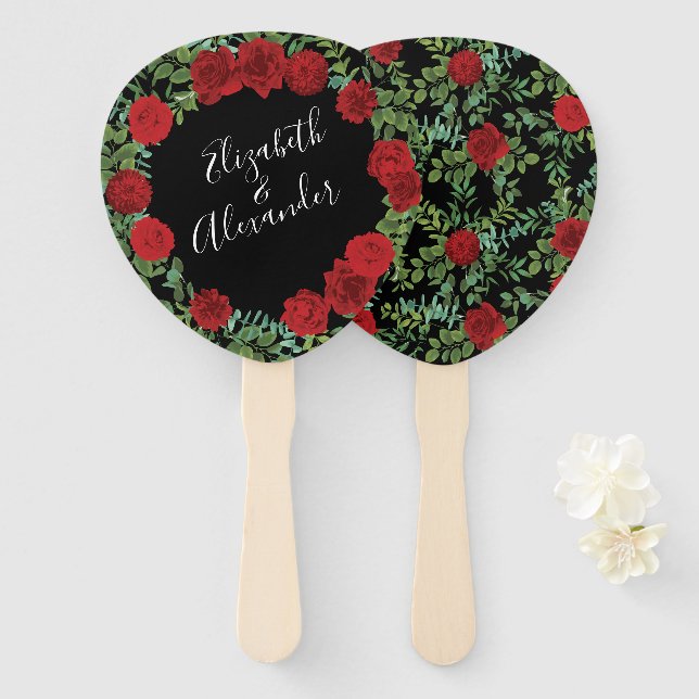 Red Rose Wedding Hand Fan (Front and Back)