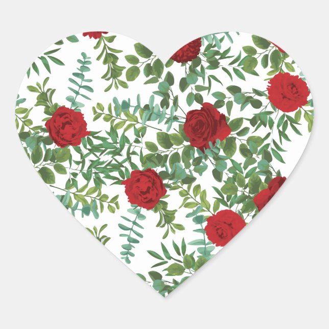 Red Rose Wedding Heart Sticker (Front)