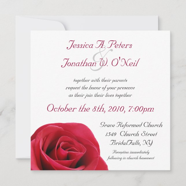 Red Rose wedding invitation (Front)