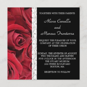 Red Rose Wedding Invitation with GrayHeart Accents
