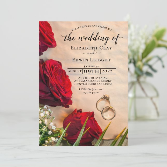 Red Rose Wedding Invitations (Standing Front)