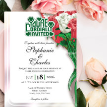 Red Rose Wedding Invite - Green Heading #3