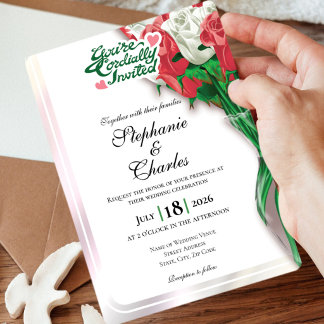 Red Rose Wedding Invite - Green Letters 2