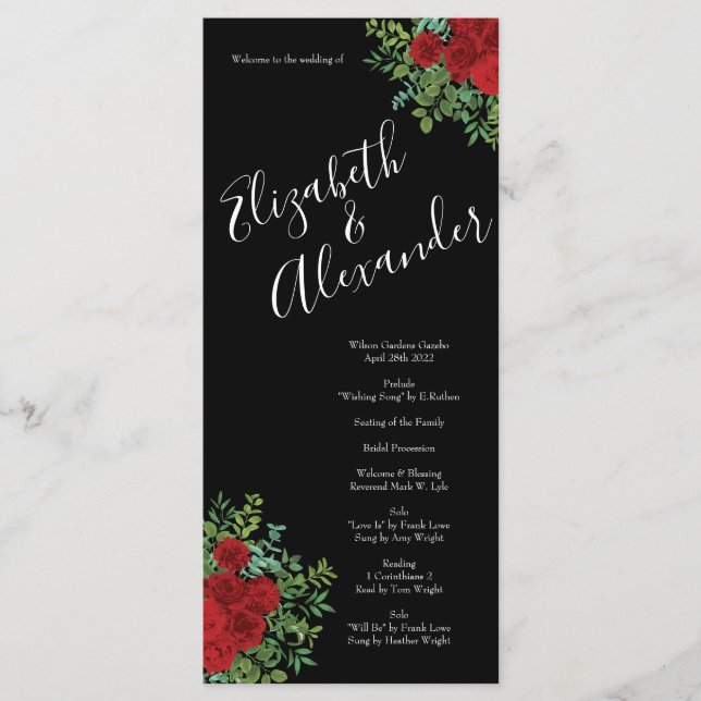 Red Rose Wedding Menu (Front)