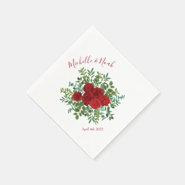 Red Rose Wedding Napkin (Corner)