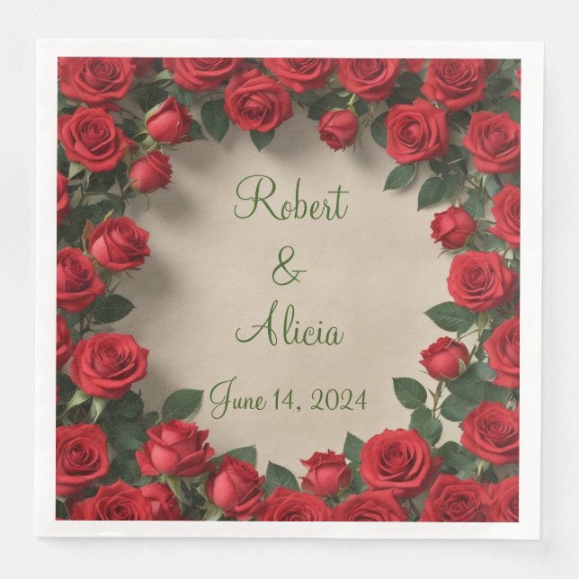 Red Rose Wedding Napkin (Front)