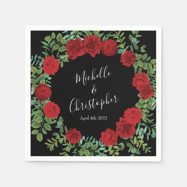 Red Rose Wedding Napkin (Front)