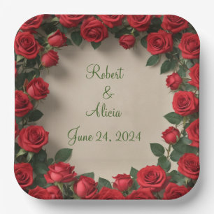 Red Rose Wedding Paper Plate