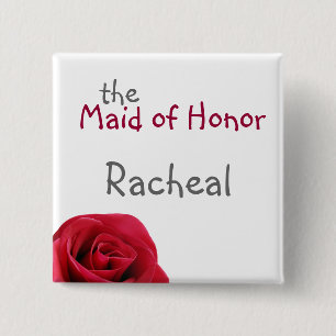 Red Rose Wedding Party Buttons