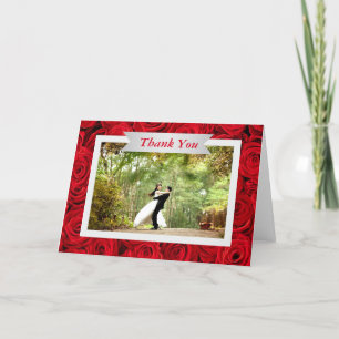 Red Rose Wedding Photo Thank You Card