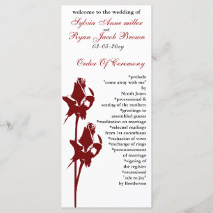 red rose  Wedding program Programme
