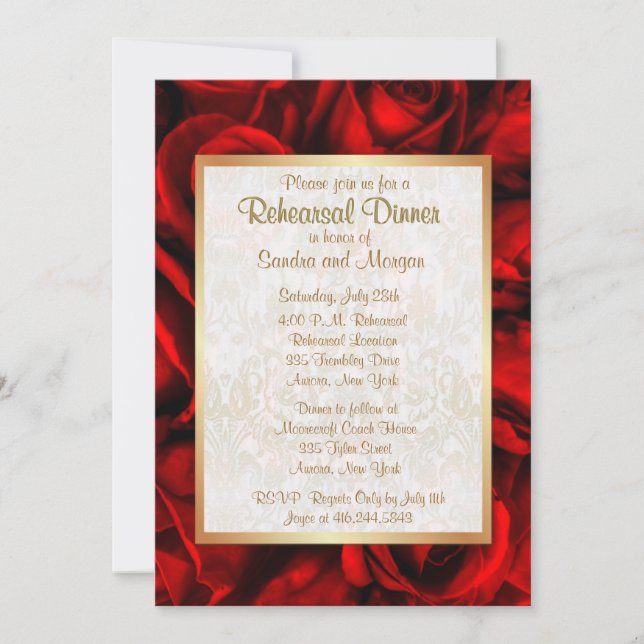 Red Rose Wedding Rehearsal Dinner Invitation (Front)