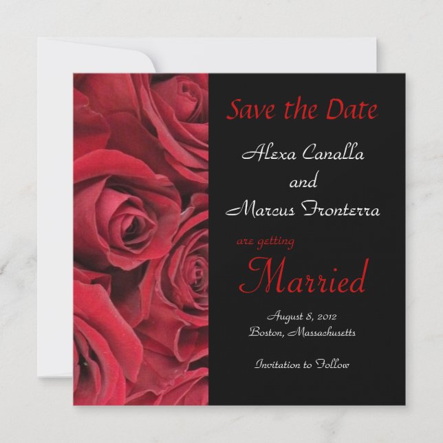 Red Rose Wedding Save the Date Announcement Card (Front)