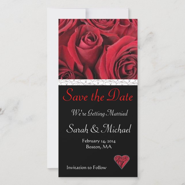 Red Rose Wedding Save the Date Card (Front)