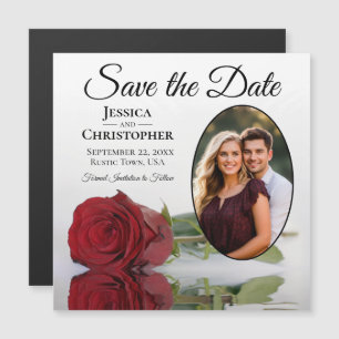Red Rose Wedding Save The Date Oval Photo Magnet
