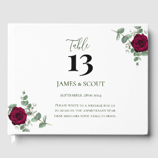 Red Rose Wedding Table Number Guest Book
