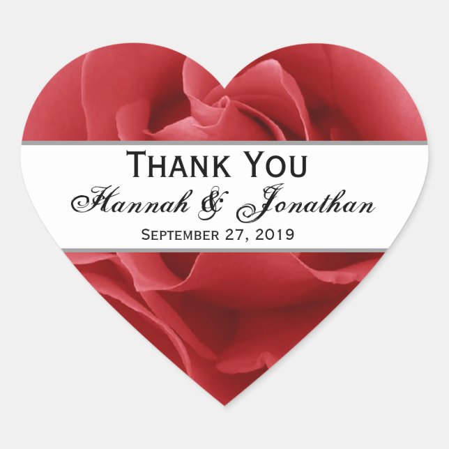 Red Rose Wedding Thank You Bride Groom Heart Sticker (Front)