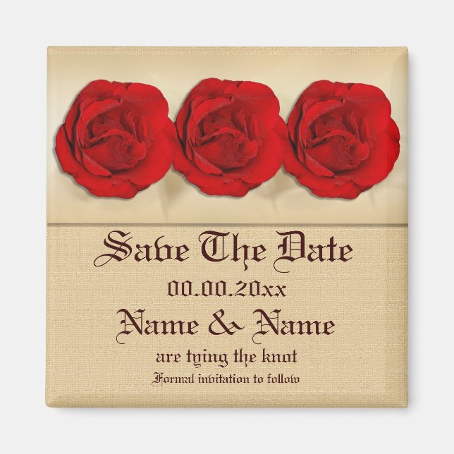 Red rose wedding trio | Personalised Magnet (Front)