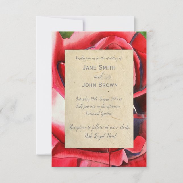 Red Rose wedding  watercolour art rustic Invitation (Front)