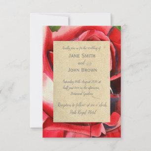 Red Rose wedding  watercolour art rustic Invitation