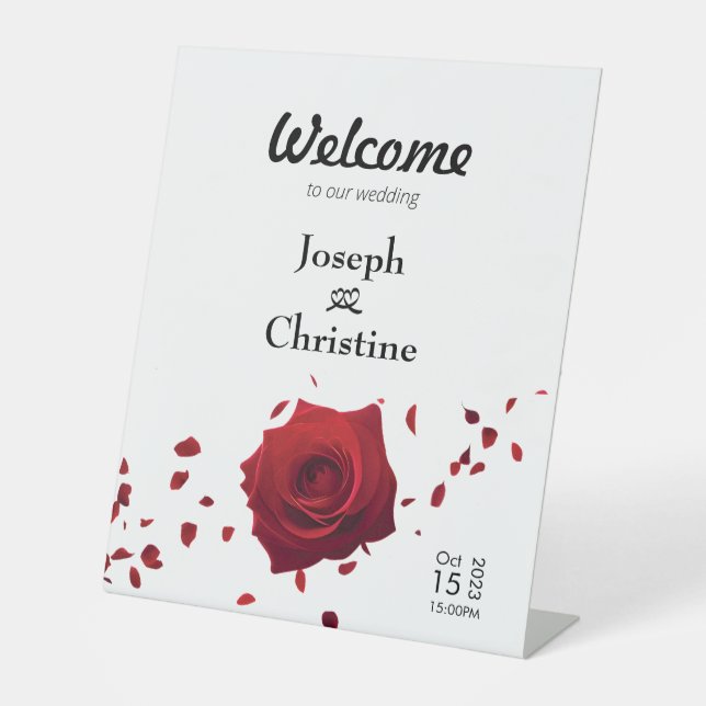 Red Rose Wedding Welcome Pedestal Sign (Front)