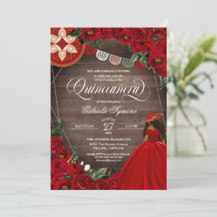 Red Rose Western Charra Mariachi Quinceañera Invitation