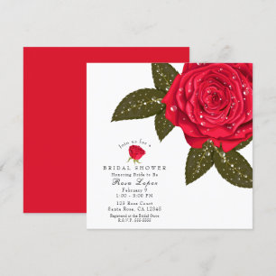 Red Rose Wet Water Dewdrops Bridal Shower Invitation