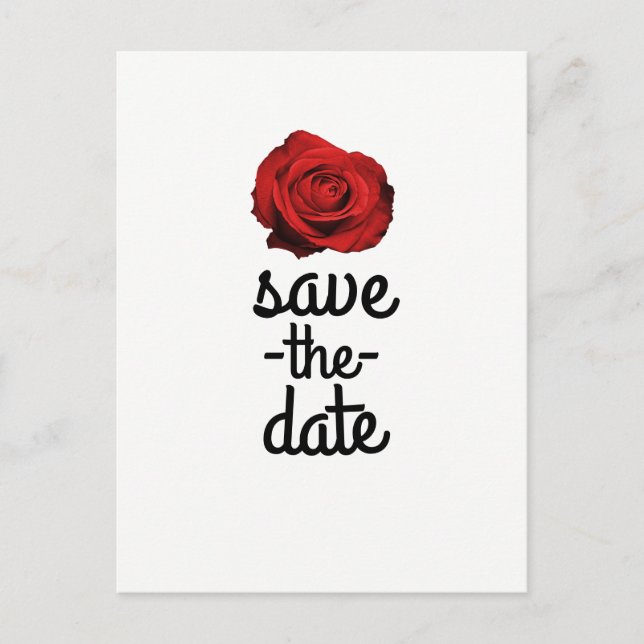 Red Rose White (Any Colour) Glam Save the Date Announcement Postcard (Front)